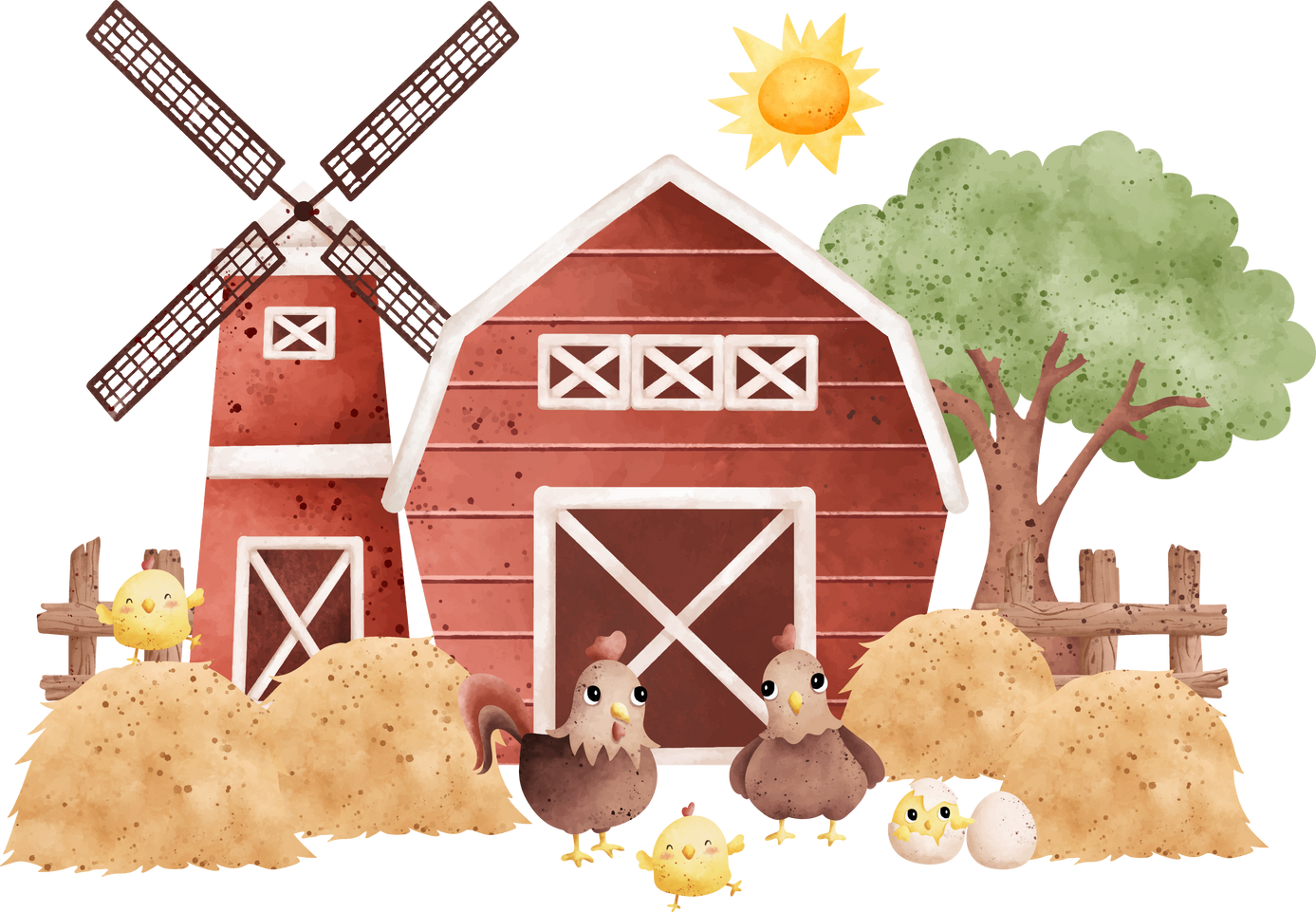 Farm animals and farm house